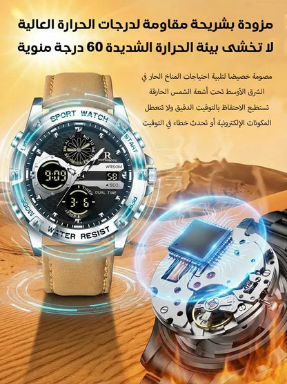 ساعة كوارتز وسيمة فاخرة بعقارب مضيئة ونوافذ العرض المتعددة