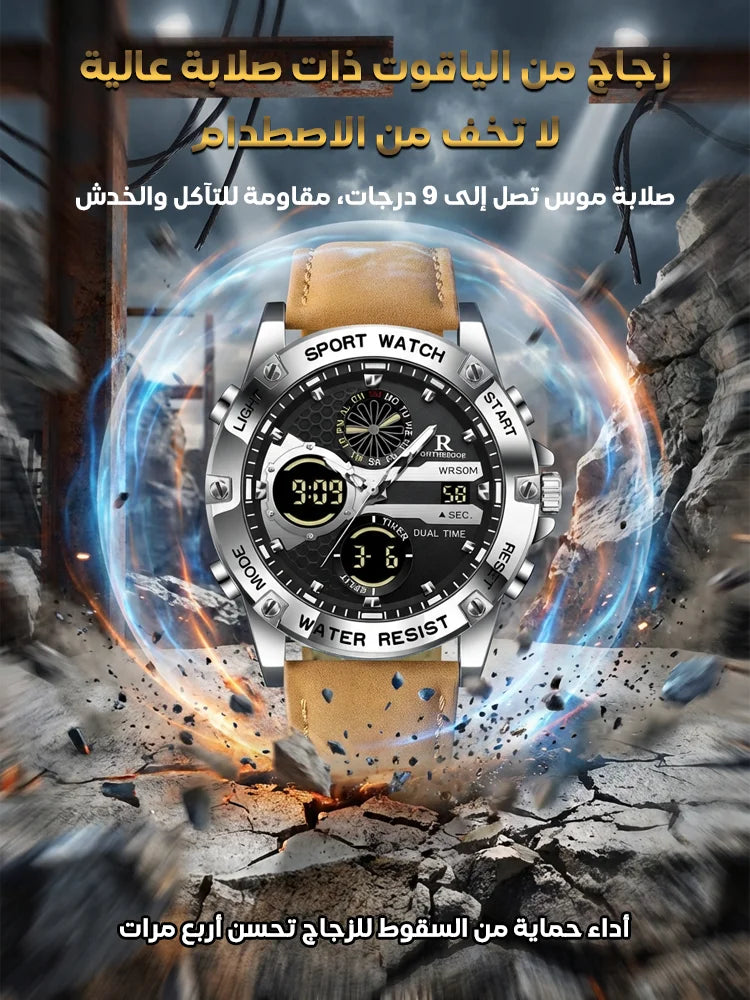 ساعة كوارتز وسيمة فاخرة بعقارب مضيئة ونوافذ العرض المتعددة