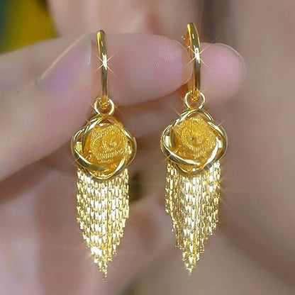 أقراط متدلية بتصميم زهرة ذهبية أنيقة