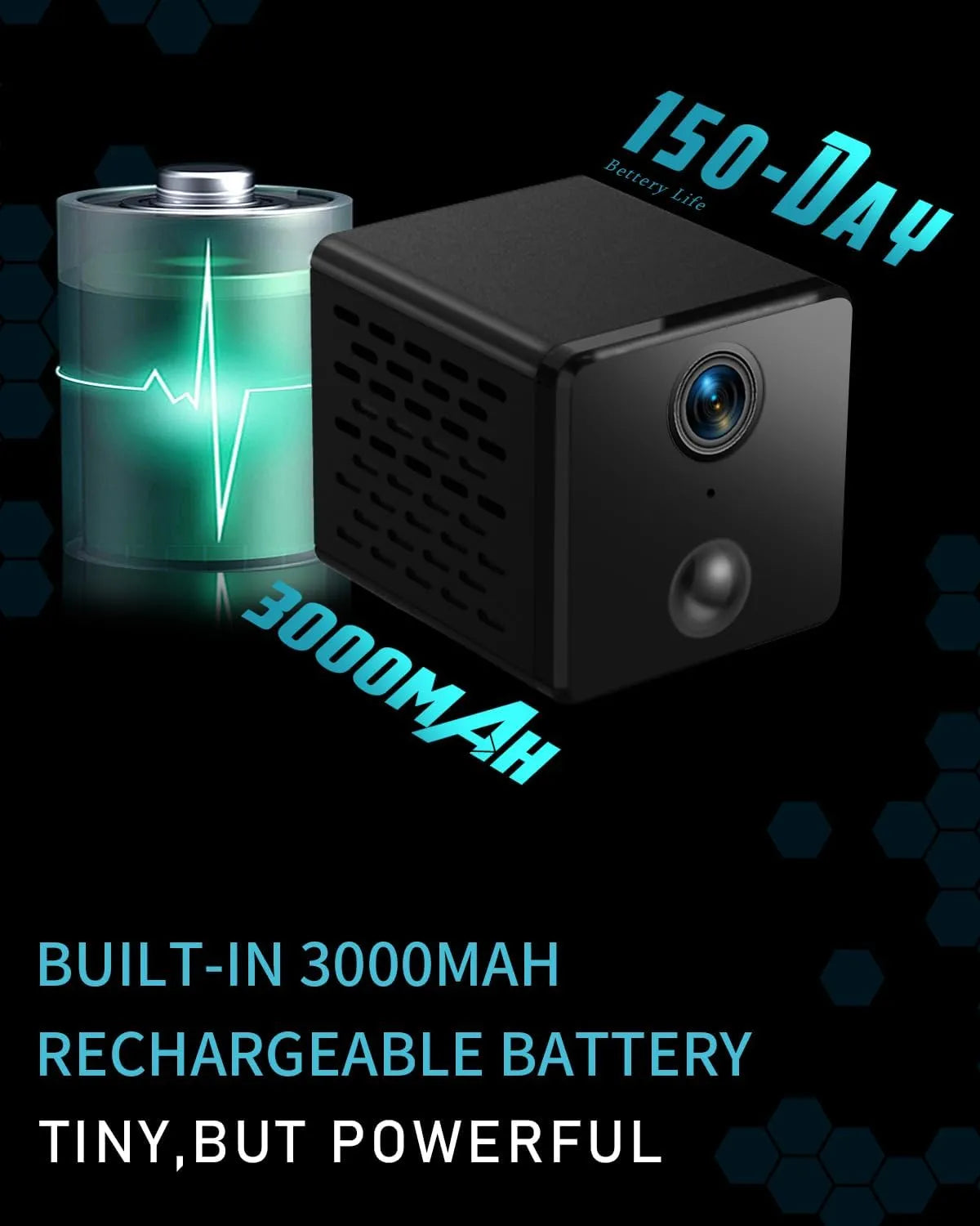 كاميرا واي فاي صغيرة مخفية بدقة عالية مع كشف الحركة الذكي (بطارية تدوم 150 يوم)