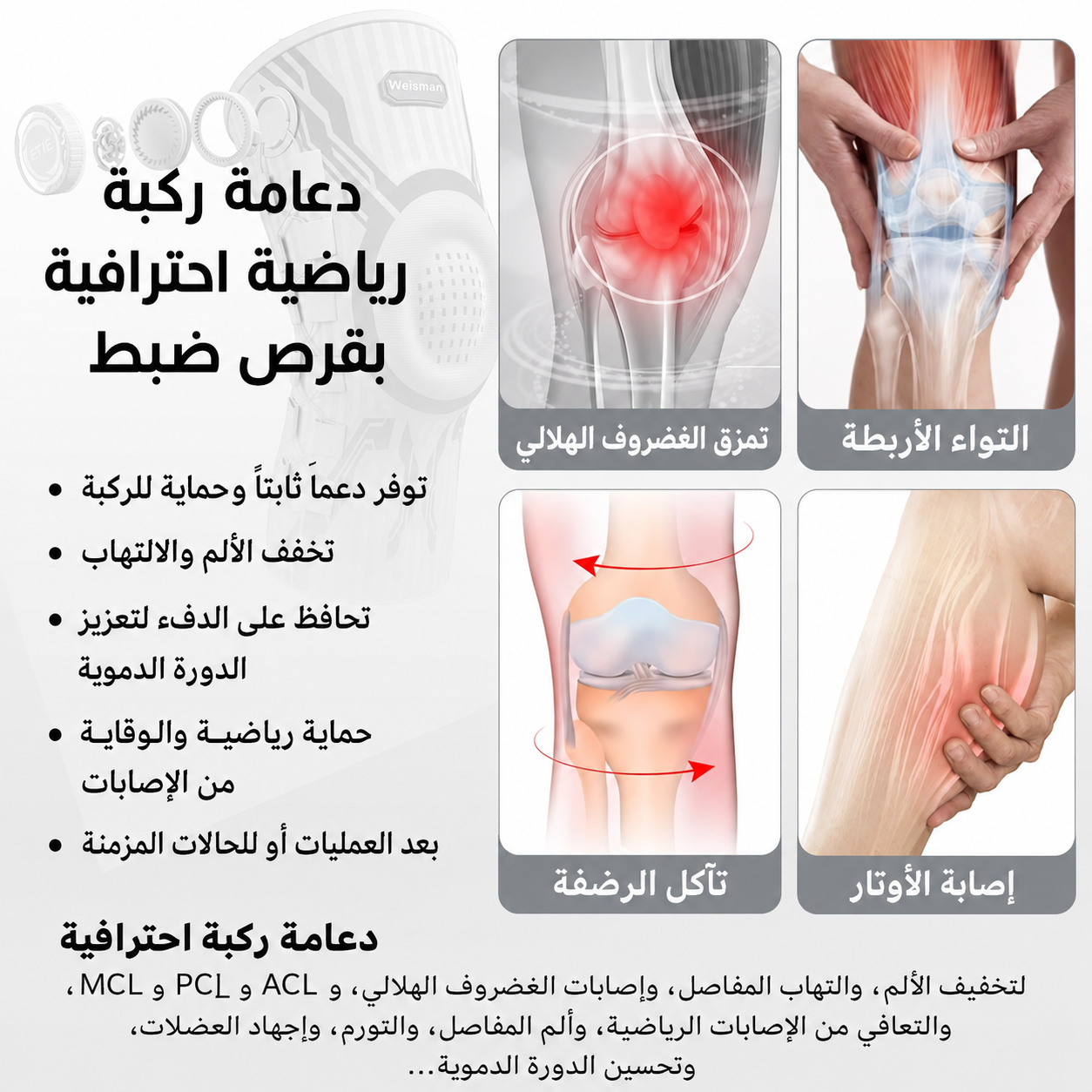 دعامة الركبة الاحترافية بنظام التعديل الدقيق (Bsshome)