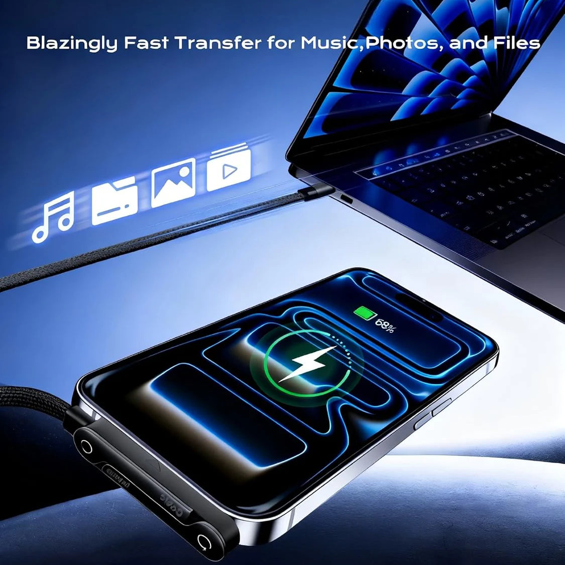 ⚡ كابل الشحن الخفي 2 في 1 مع حامل مدمج – شحن فائق السرعة 240 واط