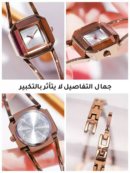 ساعة يد نسائية فاخرة وبسيطة وأنيقة ذات تصميم مربع