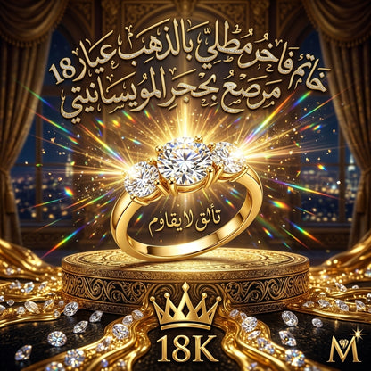 خاتم فاخر مطلي بالذهب عيار 18 مرصع بحجر المويسانيتي