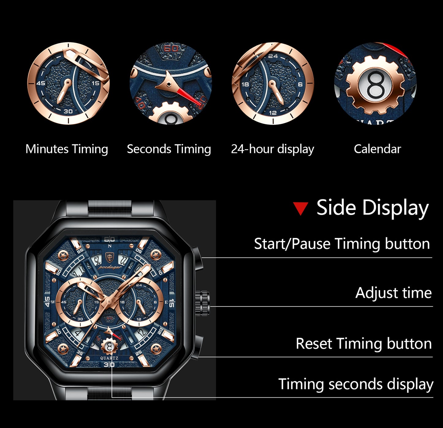 POEDAGAR 983 ساعة رجالية – أناقة الأعمال بروح رياضية