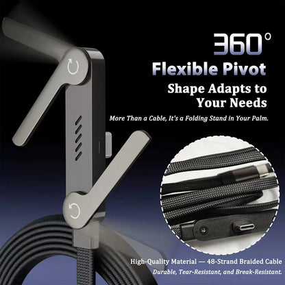 كابل الشحن الخفي 2 في 1 مع حامل مدمج – شحن فائق السرعة