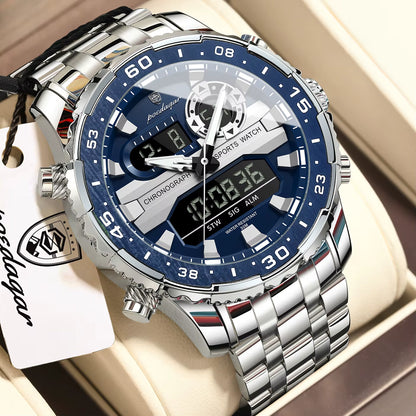 Poedagar E122 – Montre Homme Luxe Sport Chronographe à Cadran Bleu