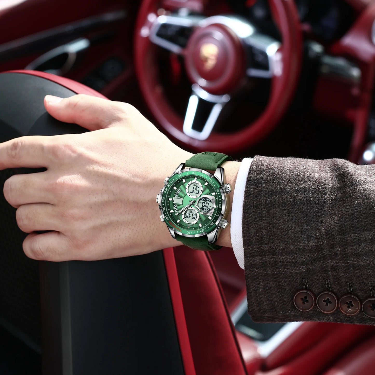 POEDAGAR E108 : Montre Homme + Bracelet Cuir Élégant