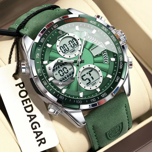 POEDAGAR E108 – Montre Homme + Bracelet Cuir Élégant
