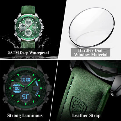 POEDAGAR E108 : Montre Homme + Bracelet Cuir Élégant