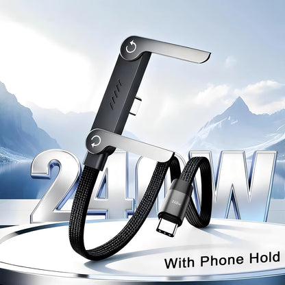 ⚡ كابل الشحن الخفي 2 في 1 مع حامل مدمج – شحن فائق السرعة 240 واط