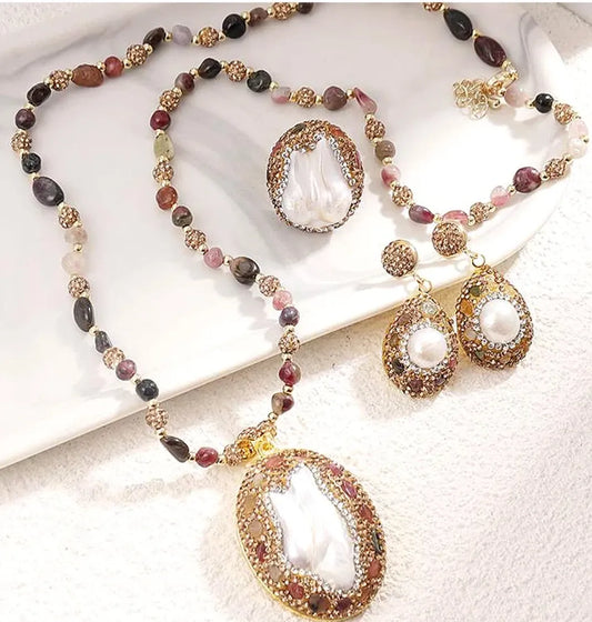 مجموعة القلادة من اللؤلؤ الطبيعي من 4 قطع من أستراليا