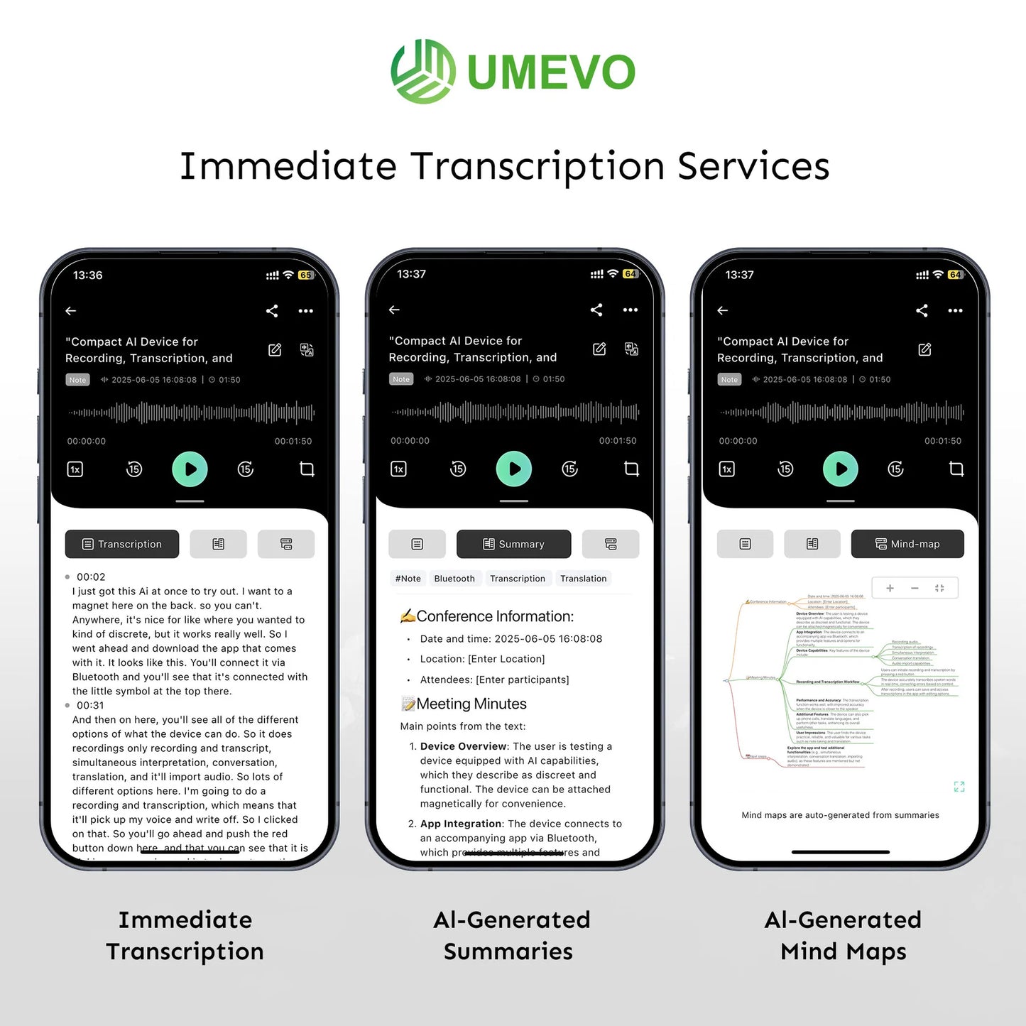 مسجل صوت ذكي بالذكاء الاصطناعي مع مغناطيس : تسجيل ذكي • تفريغ نصي فوري • تلخيص تلقائي