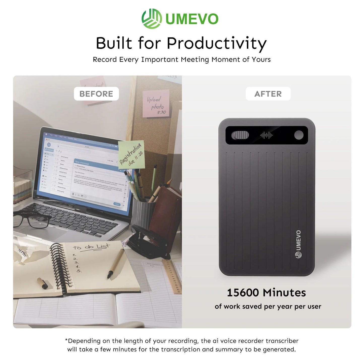 مسجل صوت ذكي بالذكاء الاصطناعي مع مغناطيس : تسجيل ذكي • تفريغ نصي فوري • تلخيص تلقائي