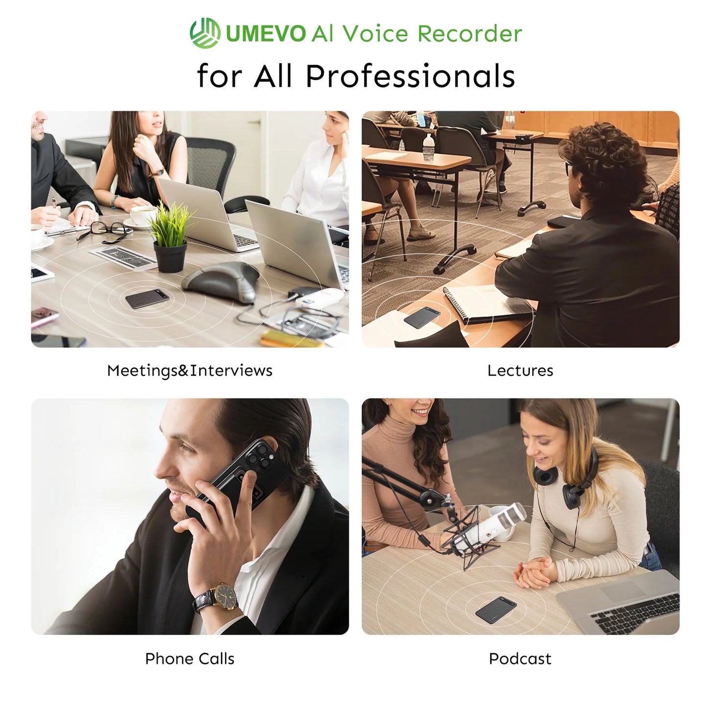 مسجل صوت ذكي بالذكاء الاصطناعي مع مغناطيس : تسجيل ذكي • تفريغ نصي فوري • تلخيص تلقائي